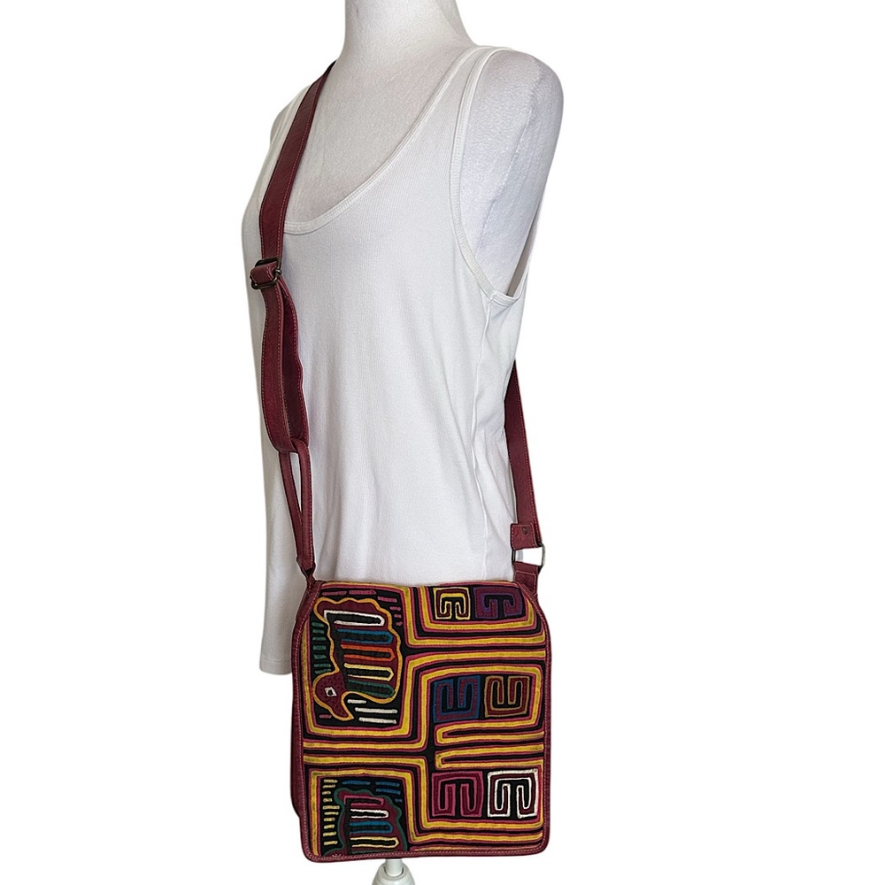 Multicolor Geometric Crossbody Bag Leather Embroidered